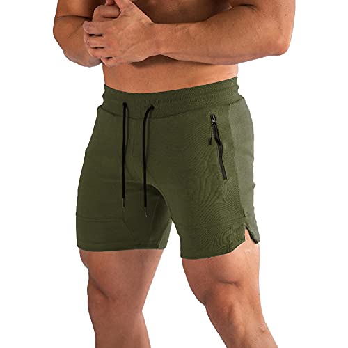 Buxkr Mens Workout Shorts 6 Inch Quick Dry Gym Shorts For Men Athletic Running Shorts With Zipper Pockets, Army Green, M #TOP17