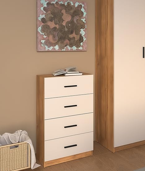 Meyvaser.com Ecommerce Company Sinfonier 4 Cajones Mauvella Beige – 60x34,4x100 cm – Cómoda Moderna para Dormitorio, Fabricada en Melamina Resistente, Diseño Funcional y Elegante
