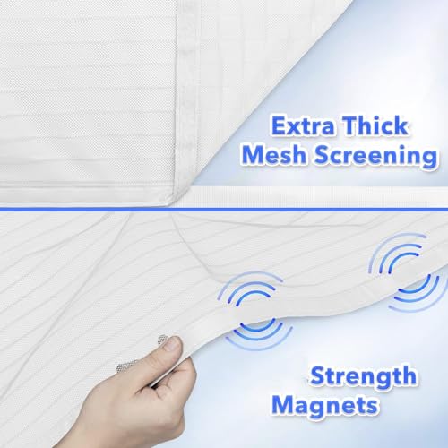 Image of KARP Mosquito Net for Doors with Magnet- Heavy Duty Mesh Screen Door with Stay-Open Buckle, Auto Close Magnets, Hands-Free Entry, Easy Install, Pet & Kid Friendly for Home (100 X 210, White)