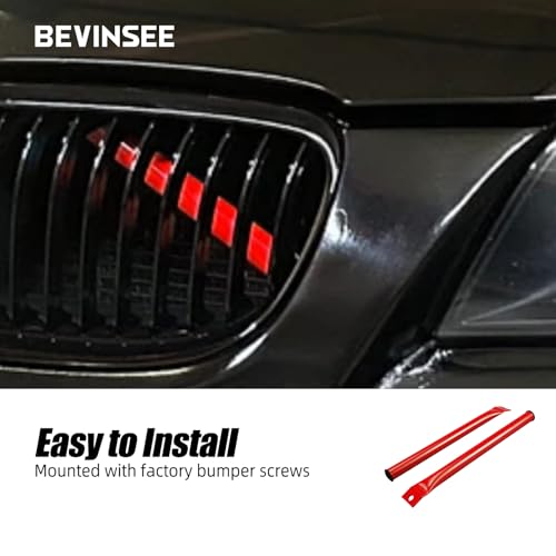 Image of Bevinsee V Cover Braces Kidney Bars Compatible with E90 E91 E92 E93 | 320i 323i 325i 328i 330i 335d 335i 335is 335xi 2006-2013 Aluminum Front Grille Inserts Brace Wrap Stripes Covers, Red