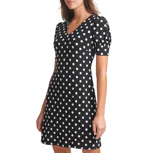 Image of Tommy Hilfiger Women's Short Puff Sleeve V-Neck Shift Mini Dress