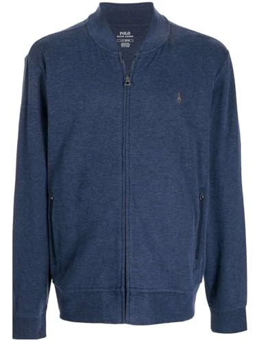 POLO RALPH LAUREN Men's Double Knit Luxury Jersey Full Zip Baseball Sweater (Navy Heather, XX-Large)