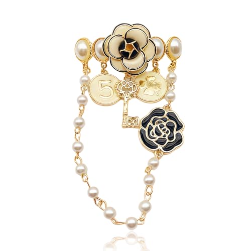 Broche à chaîne pendante et perles d'imitation, l'éclat rétro premium