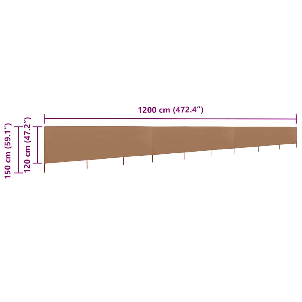 Brise-Vent 9 Panneaux, Tissu Non Tissé Résistant et Piquets en Bois, Brise Vue Camping et Brise Vent de Plage, Protection Contre Le Vent, Panneau Occultant Extérieur, Taupe, 1200 x 120 cm