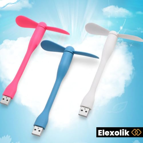 Image of Pack of 2Pcs Portable Mini Fan with Direct USB Plugin Laptop, Powerbank, Charger | Flexible Body for Kids, Adults Indoor & Outdoor Uses Travel, Library (Color May Vary)