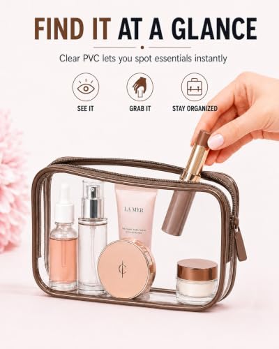 Image of LETGO TSA Approved Toiletry Bag - Clear Makeup Bag Waterproof Quart Size Bag, Travel Makeup Cosmetic Bag for Women Men, Carry on Airport Airline Compliant (Coffee, Pack of 4)