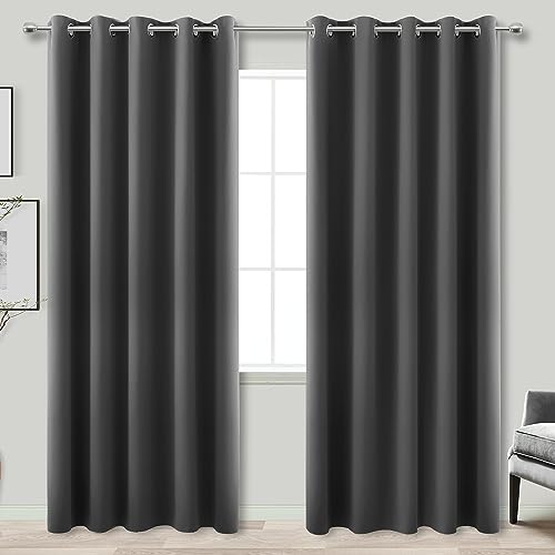 Image of KOUFALL Extra Wide Thermal Soundproof Curtains, 72 x 84 Inch Long Black Out Noise Reducing Blackout Curtains for Bedroom Living Room, 2 Panel Set, Grey