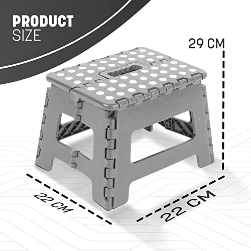 KEPLIN 9 Inch Heavy Duty Folding Step Stool | Non-Slip Foldable Footstool for Toddlers, Children & Adults | Portable, Lightweight Plastic Footstep w/Carrying Handle for Indoor or Outdoor (Grey) - Image 5