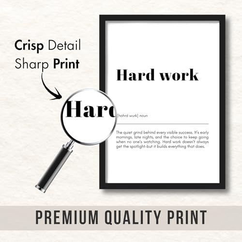 Image of ArtAction Hard Work Wall Frame Poster | Motivational Office Word Art for Study Room & Workspace | A4 Size | Framed Typography Poster | Wall Decor Gift for Professionals & Students