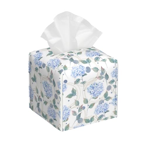 OHEGBXE Contemporary Floral Tissue Box Cover Holder Cube Facial Paper Organizer Dispenser, Abstract Hydrangea Flower, Square, PVC Leather, 5.2'L x 5.2'W x 5.2'H