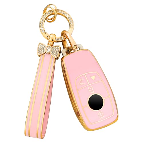 BLINGOOSE Capa para chave de Mercedes Benz 4 botões auto capa brilhante porta-chaves para Benz AMG GLC GLE GLA GLB C300 GLS CLA CLS G A E classe rosa mulher TPU