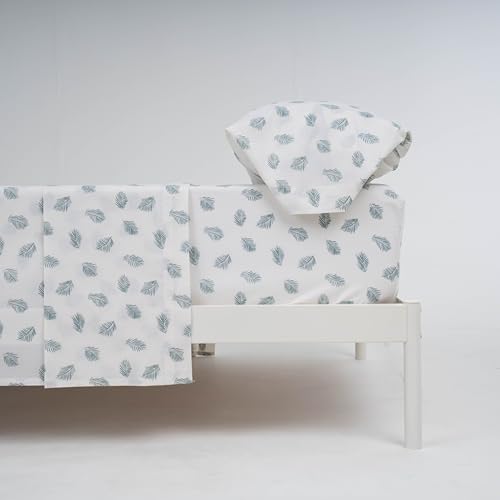 TRAMAS+ Sabanas 90x190 / 200cm 100% algodón Suave, Juego de sábanas 3 Piezas, Sabana Bajera Ajustable, Encimera, 1 Fundas de Almohada 110x45cm, Certificado Oeko Tex - Cama 90, Jazmin Verde Tiffany
