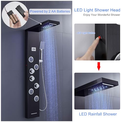 Image of 5-in-1 LED Shower Panel Tower System Stainless Steel Black