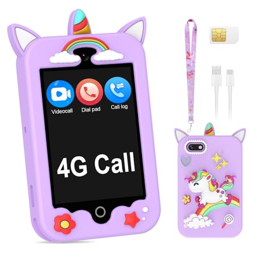 ele ELEOPTION 4G Smart Phone for Kids Toys with SIM Card, Touchscreen Toy Phone Interactive GPS Cell Phone for 3 4 5 6 7 8 9 10 Year Old Girls Boys Christmas Birthday Calling Smartphone Gifts Purple