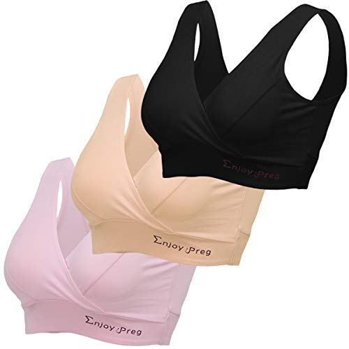LOVELYBOBO 3 Pack Soutien-Gorge Maternit¨¦ Femme Enceinte Sommeil allaitant avec sans Couture Coton (Noir+Nude+Rose) Cover