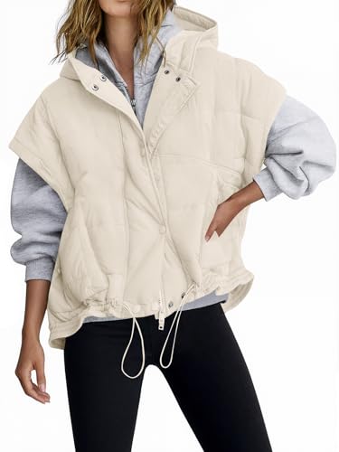Tankaneo Womens Oversized Hooded Quilted Puffer Vest Cap Sleeve Warm Trendy Jackets Padded Outerwear Coat