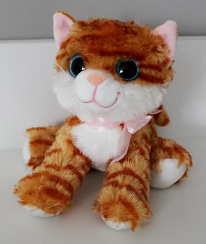 Image of Tickles Cute Laying Cat Glitter Eye Soft Stuffed Plush Animal Toy for Kids (Color: Brown & Orange Size: 20 cm)