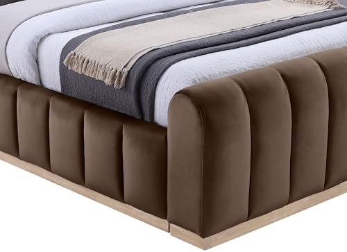 Image of Meridian Furniture AmaraBrown-K Collection Modern | Contemporary King Bed, Ultra Luxe Brown 460 GSM Velvet, Natural Finish, Solid Wood Base and Inner Frame, 82.5 inch W x 99 inch D x 51 inch H, Brown, King