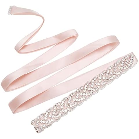 Jeesblsy Rhinestone Sash Belt with Ribbon Cover
