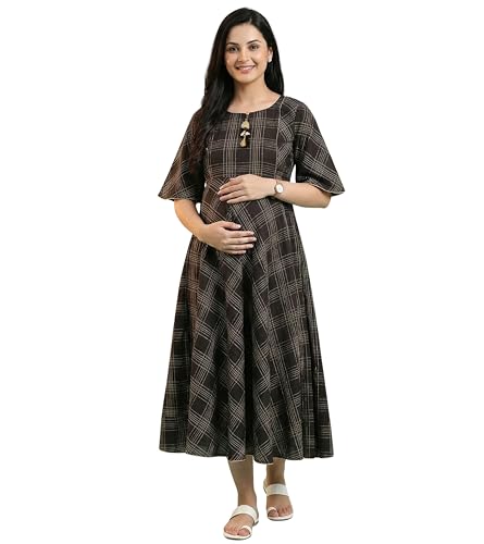 Image of DUMMY SHAPE Feeding Nighty | Maternity Dresses for Women Cotton Blend | Floral Pink Anarkali Kurta with Dual Nursing Zippers for Pregnancy & Breastfeeding | Gifts for Pregnant Women (