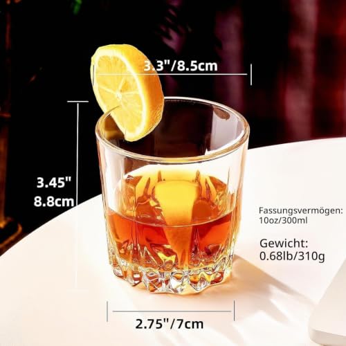 Image of GLASKEY Whiskey Glasses, Set of 4 Luxury Crystal Whisky Glasses Lead-Free 300 ml, Whiskey Glass for Cocktail Rum Scottish Vodka Gin Cognac Water Dishwasher Safe