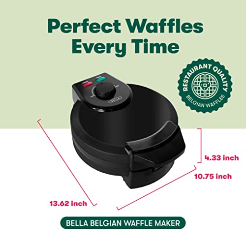 Bella Classic Belgian Waffle Maker, Nonstick Extra Deep Plates, Browning Control Knob, Locking Latch And Cool Touch Handle, 7" Round, Stainless Steel, Black #TOP2