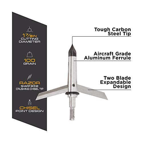 Stryke™ Tomahawk 2 Blade Expandable Broadhead By Allen®, 100-Grain, 3-Pack, Metal #TOP2