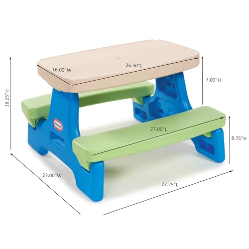 Image of Little Tikes Easy Store Jr. Picnic Table with Umbrella - Blue / Green, 27.25''L x 27.00''W x 18.25''H
