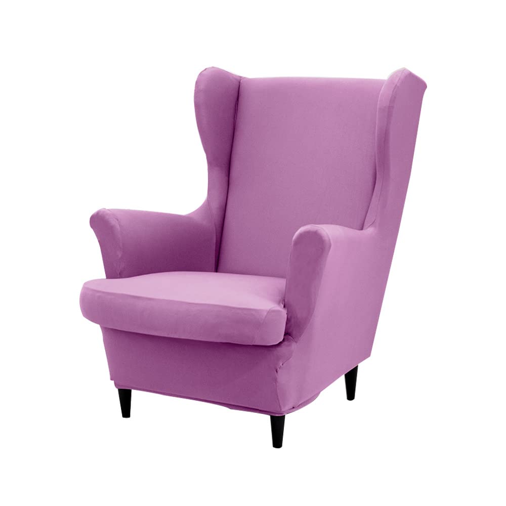 Highdi Wingback Chair Covers 2 Piece Stretch Wing Chair Slipcover, Solid Color Washable Spandex Fabric Sofa Cover Furniture Protector for Armchair Chairs Hotel Living Room Bedroom (Light purple)
