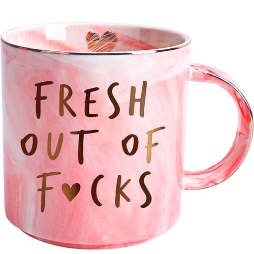 Funny Coffee Mugs Gifts for Women - Sarcastic Novelty Cups Gag Gift for Friends, Coworkers, Boss, Employee, Human Resources - Fresh Out of - Inappropriate Cute Pink Marble Mug, 12oz Coffee Cup