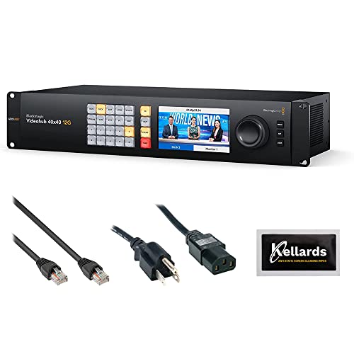 Image of Blackmagic Design Videohub 40x40 12G Zero-Latency Video Router Bundle with Pearstone Cat 6a Patch Cable, 6' PC Power Cord, and Kellards 5-Pack Cleaning Wipes