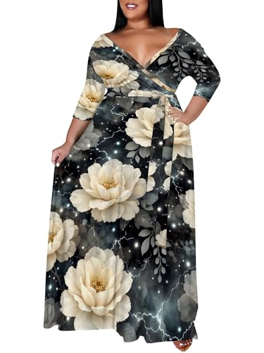Image of SUZONANA Women's Plus Size Maxi Dresses Casual Loose Short Sleeve Long Maxi Dress with Belt Wedding