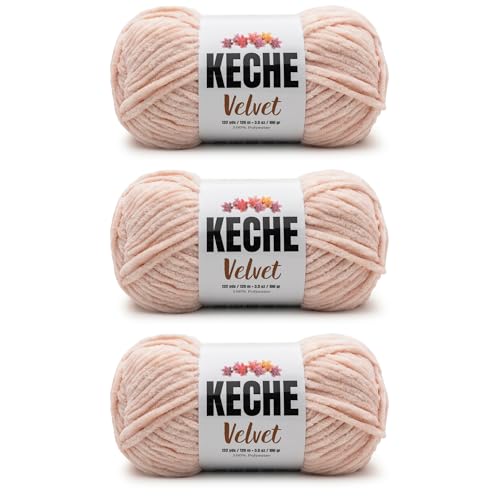 Image of Keche Velvet Yarn for Crocheting, Soft Chenille Bulky Baby Blanket Amigurumi Yarn 3x100 gr (3x132 yds) (3- Skeins) - Light Powder