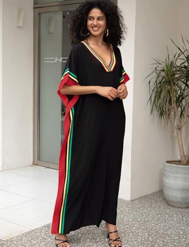 Kaftan Dresses for Women V-Neck Print Swimsuit Cover Up Plus Size Beach Caftan Lounge Dress3