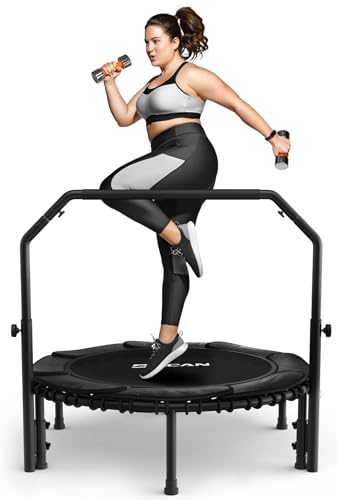 BCAN 450/550LBS Mini Rebounder Trampoline for Adults with Bar, Fitness Trampoline with Bungees, Adjustable Handle, Stable & Quiet, Indoor Outdoor, Whole-Body Workout & Relaxation at Home-40IN-BLACK