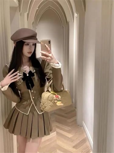 Women Two-Piece College Short with High Waist Slimming Pleated Skirt Reducing Single Suit2