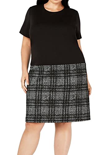 Calvin Klein Women’s Trendy Plus Size Drop-Waist Shift Dress Black Cream 14W