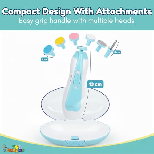 Image of Toy Imagine Electric Baby Nail Trimmer with LED Light Baby Nail Cutter for Newborn 0-6 Months Gentle Nail Filer with 6 Filer Heads Adjustable Speed Quiet Baby Grooming Kit for Kids Multi Colour