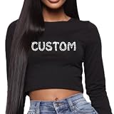 Custom Long Sleeve BLING Rhinestone Crop Top, Personalized Tee, Choose Your Own Custom Words, Rhinestone Bling Short Sleeve T-Shirt, Gem Bedazzled Sparkle Tee, Bling Top