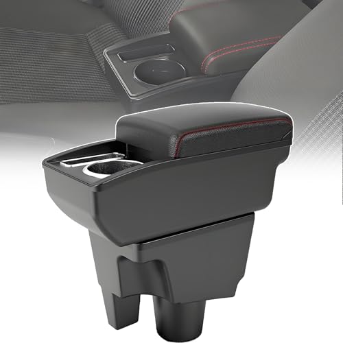 AKMSX NHP10用 アクア適合 車用アームレスト 簡単組立車内大容量収納ボックス センターコンソールボックス 二層タイプ 小物入れ Aqua適合 NHP10 Vitz KSP10 SCP10 NCP10 車種専用設計 長距離運転最適 内装パーツ レッドステッチ
