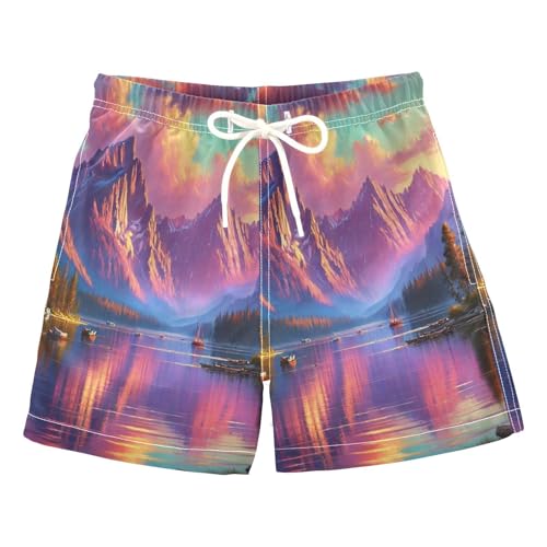 Mountain Lake Sunset Boys Swim Trunks Quick Dry Toddler Swimsuit Boy Bathing Suits Board Shorts Swimwear S