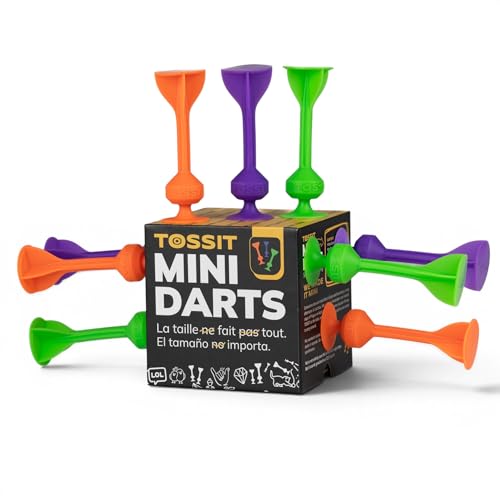 TOSSIT Mini Darts Suction Cup Darts Toss Game Perfect Family and Party Silicone Throwing Game for Backyard Indoor and Outdoor Fun 9 Darts 3 Colors Neon Edition Orange Purple Green