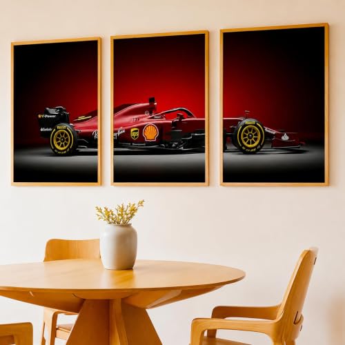 Image of HOMESY Sports Car Framed Posters Gift Items for Boys Room | Wall Decoration for Bedroom Living Room Office Gaming Room Decor | F1 Car Poster with Frame for Wall Decor Set Of 3 Size (13x17 inch, BROWN)