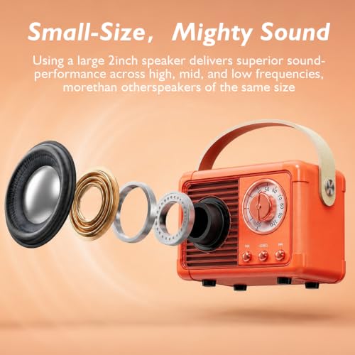 Image of Dosmix Retro Bluetooth Speaker, Small Vintage Decor Gifts Pumpkin Orange | Portable mini wireless old fashion style for kitchen desk bedroom office outdoor accessories gifts for women teen girls