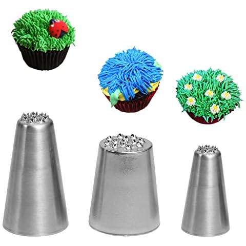 3 PCS Grass Piping Nozzle, Grass Icing Nozzle Stainless Steel Grass Icing Tips Grass Cake Piping Tip Nozzles Cover