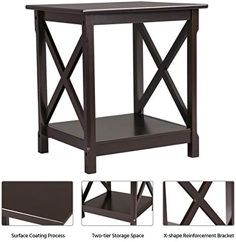 Yaheetech X-Design End Tables Set of 2, Sofa Side Table with Storage Shelf, 2 Tier Side Stand Small Table for Living Room Sofa Study, Easy Assembly, Dark Coffee