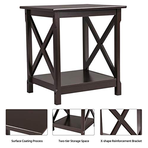 Yaheetech X-Design End Tables Set Of 2, Sofa Side Table With Storage Shelf, Side Stand Small Table For Living Room Sofa Study, Easy Assembly, Dark Coffee #TOP4