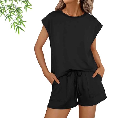 Ensemble assorti pour femme avec manches à ailes et poches tenue de nuit noire M