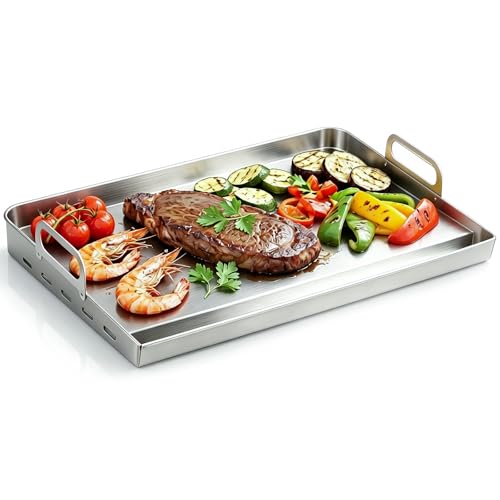 Universal Stainless Steel Griddle For Gas Grill And Gas Stove 23 X 17 Flat Top Griddle With Handle For Weber Nexgrill Charbroils And Kenmore Gas Griddle For Tailgating Camping And Party