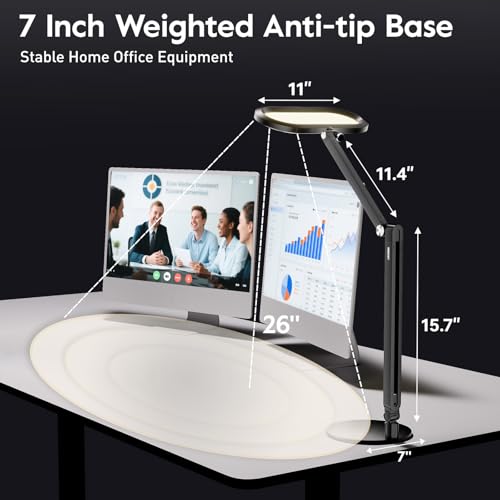 Image of Premium LED Desk Lamp for Home Office - Eye-Caring Double Side Light with Knob Remote, Stepless Dimming & Color, Memory, Metal Table Lamp for Zoom, Studying, Video Conference, Flicker-Free, Glare-Free